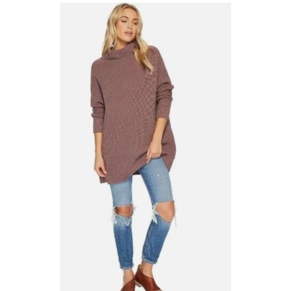 Free People XS Ottoman Sweater Dusty Rose Cotton Nylon Blend Mock Neck Slouchy